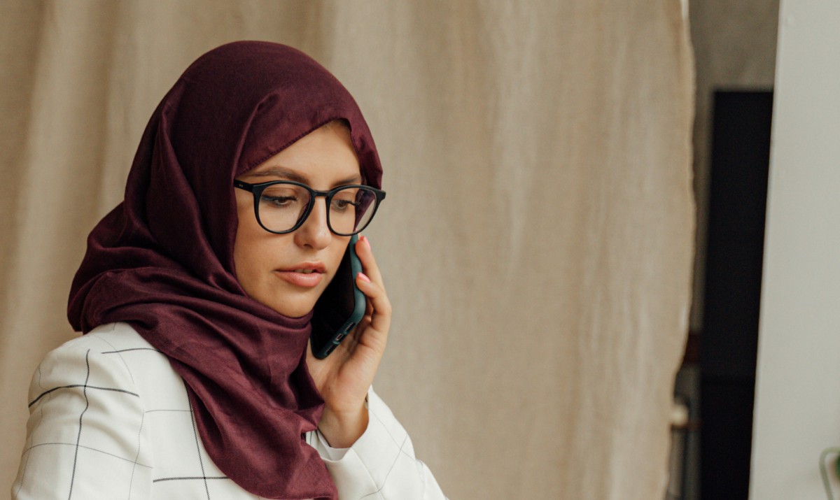 Muslim woman on the phone