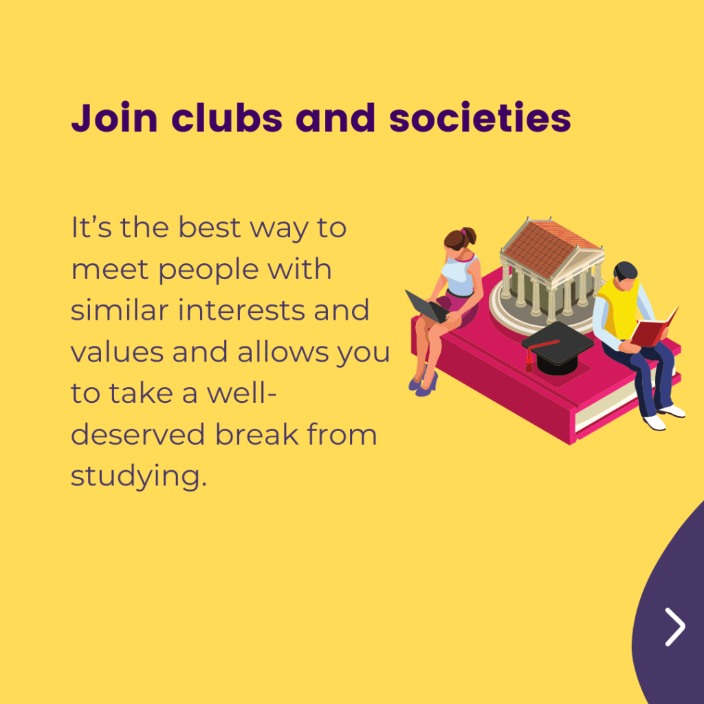School and self-care, slide 4 of 6: Join clubs and societies