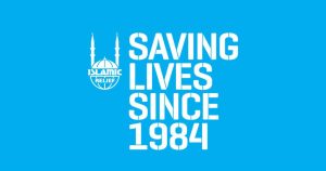 Islamic Relief banner reading 'Saving lives since 1984'